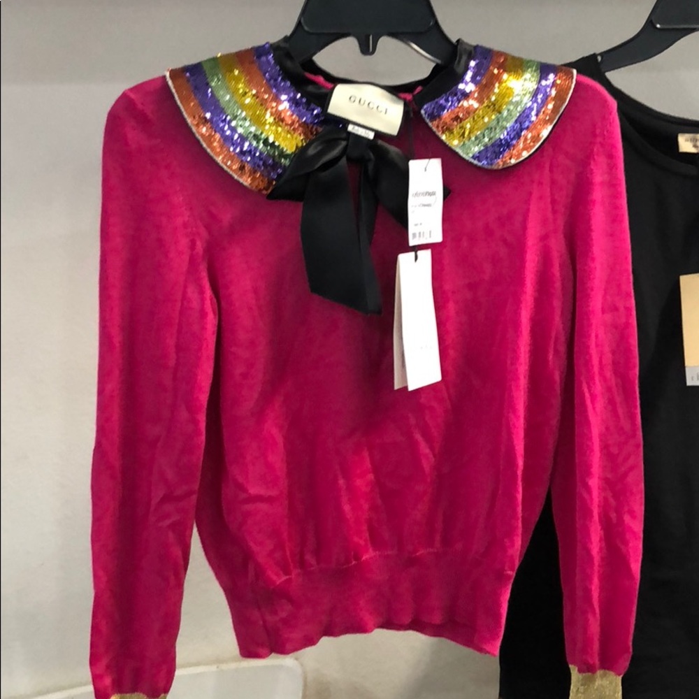 Gucci Bow Sequin Collar Sweater Pink XS